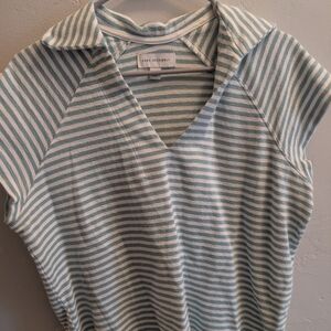 Sage Green And White Striped Retro Top